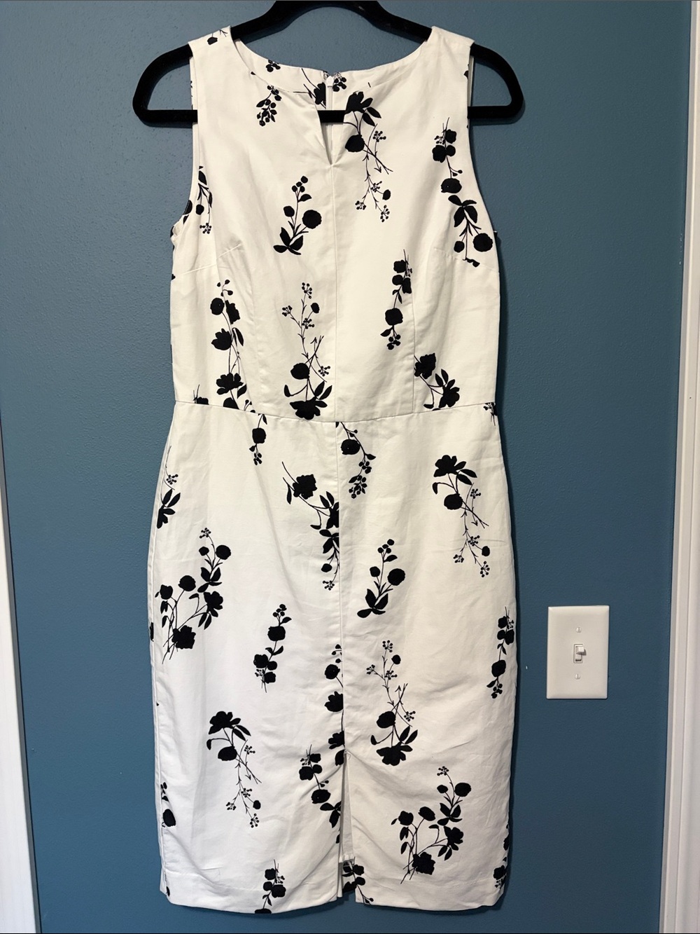Ann Taylor Midi Sleeveless Sheath Dress Cotton Linen Black White Floral Size 4 - Picture 4 of 11